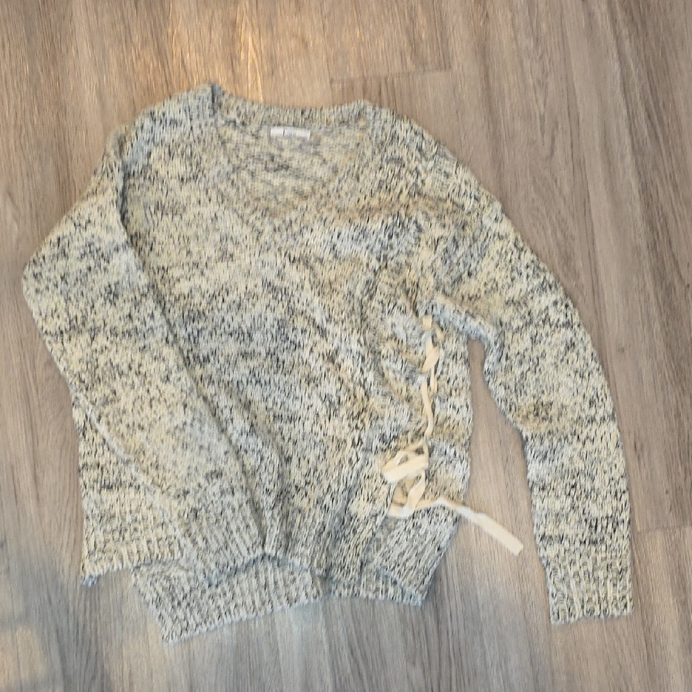 Dex Black and Cream Sweater with Lace Accent